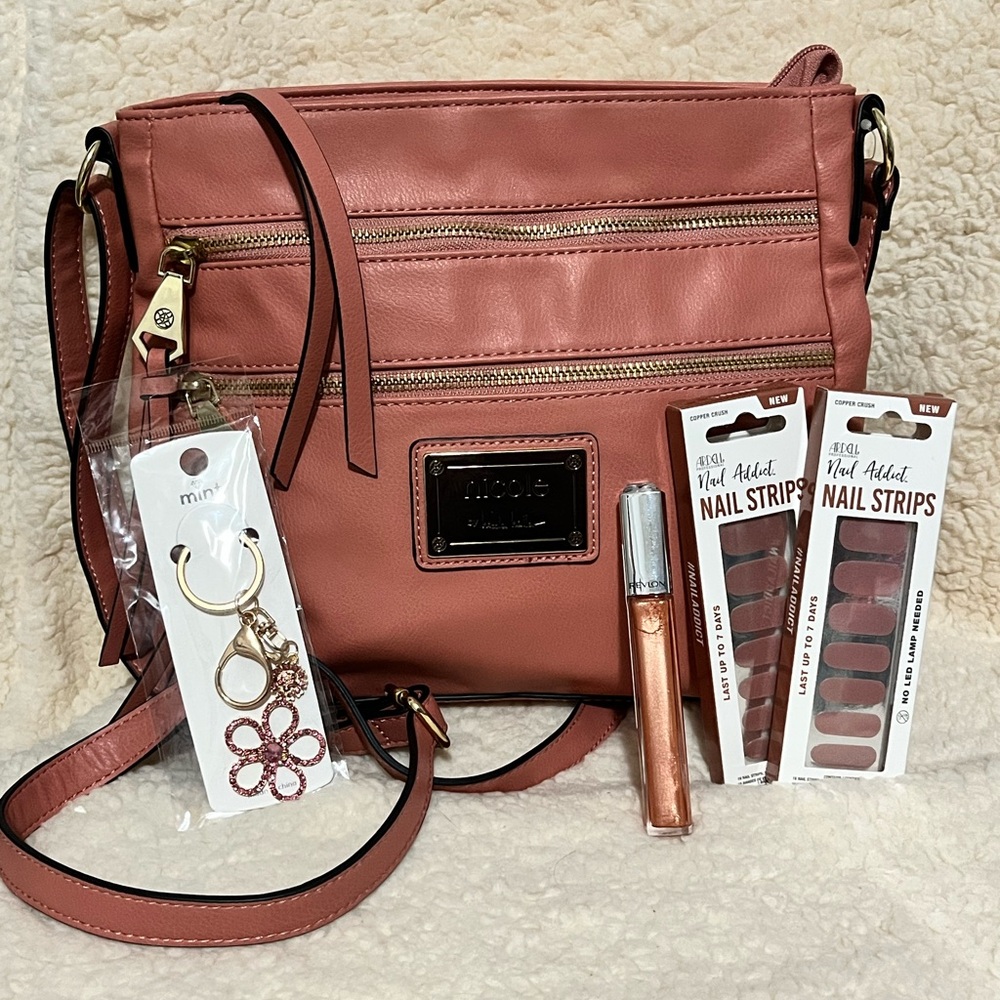 Nicole by Nicole Miller Rose Pink Crossbody Bag with Gold Hardware